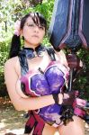  big_breasts black_hair breasts cattleya cosplay glasses hair panties queen&#039;s_blade weapon 