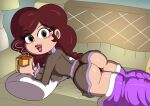  1girl almost_nude angie_diaz ass ass_cheeks big_ass brown_hair disney disney_channel disney_xd doc.b female green_eyes latina looking_at_viewer mama mature_female milf nightgown partially_clothed pillow red_thong sofa star_vs_the_forces_of_evil thong underwear 