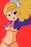  blonde_hair blue_eyes bra breasts brianna_buttowski crazedg_(artist) earring grown_up jacket kick_buttowski kick_buttowski:_suburban_daredevil navel panties smile tongue tongue_out underboob 