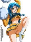  blue_hair bottomless breasts character_request cheerleader cutepet navel no_panties pom_poms pubic_hair pussy shoes socks yellow_eyes 