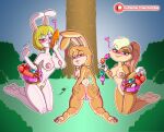  3_girls anthro bare_feet bare_shoulders barefoot basket blonde blonde_hair blonde_pubic_hair blush breasts breasts_grab bunny bunny_ears bunny_girl carrot carrot_(one_piece) crossover dildo doc.b eggs female female_focus female_only fur furry furry_only hair_ornament humanoid lagomorph leporid lola_bunny long_ears looney_tunes oc one_piece orange_dildo original_character rabbit rabbit_ears rabbit_humanoid sex_toy showing_ass warner_brothers white_fur yellow_fur 