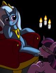  blindfold blush candle chair female fire foot_fetish friendship_is_magic hooves horns kloudmutt licking my_little_pony purple_eyes saliva smile tongue trixie trixie_(mlp) twilight_sparkle twilight_sparkle_(mlp) yuri 