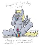 2011 birthday birthday_candles candle cupcake derpy derpy_hooves_(mlp) friendship_is_magic gift my_little_pony navel smudge_proof suggestive tail white_background