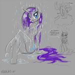  2011 blue_eyes breasts cloud cutie_mark english_text equine female friendship_is_magic hair horn horse kabuki my_little_pony nipples pony rain rainbow_dash rarity_(mlp) solo tail text water wet wings 