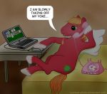  apple bed big_macintosh big_macintosh_(mlp) blonde_hair card computer_mouse cutie_mark equine friendship_is_magic fruit green_eyes hair horse male my_little_pony notebook phone_sex pillow playing_card pony red_body ryedeer-photo solitaire solo table tail telephone 