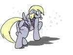 blonde_hair derpy derpy_hooves_(mlp) equine female friendship_is_magic grey hair horse lingerie looking_at_viewer looking_back my_little_pony pegasus pony solo tongue tongue_out underwear vraddock_(artist) white_background wings yellow_eyes