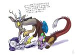 carnifex discord_(mlp) draconequus dragon english_text female_unicorn friendship_is_magic horn my_little_pony pony rarity_(mlp) spike_(mlp) tail unicorn white_background wings