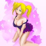  1girl aqua_eyes blonde_hair breasts cheerleader cleavage collarbone female grasshopper_manufacture heart juliet_starling lollipop_chainsaw long_hair naughty_face off_shoulder skirt solo tongue tongue_out twintails 