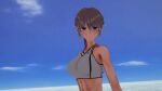 16:9 1girl 1girl 1girl anime athletic athletic_female bare_shoulders beach before_sex blue_sky blush breasts dark_hair fit fit_female happy hentai looking_at_viewer medium_hair open_eyes outside shoulders smile solo_female solo_focus sports_bra standing tanned tanned_female tanned_skin