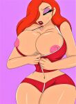 breasts_out_of_clothes cbear624 erect_nipples hair_over_one_eye huge_breasts jessica_rabbit red_hair shorts thighs tight_clothing who_framed_roger_rabbit
