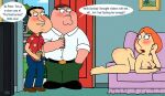  breasts dialogue family_guy glenn_quagmire lois_griffin nude nude_female peter_griffin presenting_hindquarters puffy_pussy red_anus uso_(artist) 