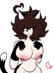 big_ass big_breasts big_butt black_gloves brown_hair cat_ears cat_suit cat_tail logo red_eyes white_background yeny_(oc)