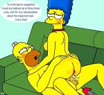  blushing breasts cum_inside dialogue erection homer_simpson marge_simpson nude_female nude_male puffy_pussy red_anus the_simpsons uso_(artist) vaginal yellow_skin 