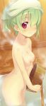  1girl bathing blush breasts green_hair haruki_minamura long_image minamura_haruki nipples no_nose nude original red_eyes solo tall_image 