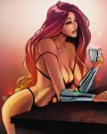  1girl big_breasts bracelet cleavage cup dc_comics fit_female green_eyes huge_breasts koriand&#039;r long_hair oliuss red_hair starfire teen_titans thick_thighs underwear voluptuous 