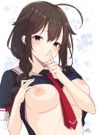  breast_hold breasts high_resolution kantai_collection nipples no_bra ramchi school_uniform shigure_(kantai_collection) shirt shirt_lift uniform 