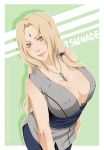 1girl blonde_hair breasts character_name cleavage facial_mark female forehead_mark highres huge_breasts jewelry long_hair looking_at_viewer matsonya-kun naruto necklace solo tsunade watermark web_address yellow_eyes
