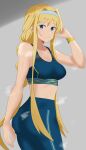 alice_schuberg alluring big_breasts blonde_hair blue_eyes gym_pants hx1aewa9 sports_bra steam sword_art_online