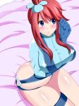  adjusting_hair artist_request ass bed blush breasts cleavage fuuro_(pokemon) gym_leader large_breasts pokemon sitting 