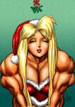 blonde_hair christmas cleavage dcmatthews kissing mistletoe muscular
