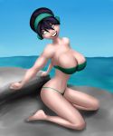  1girl alternate_breast_size avatar:_the_last_airbender beach bikini breasts cleavage female_only female_solo ocean short_hair solo_female toph_bei_fong 