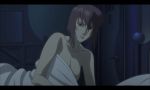  1girl anime arm arms babe bare_shoulders bed bed_sheet bedroom breasts cleavage collarbone female ghost_in_the_shell ghost_in_the_shell:_stand_alone_complex_2nd_gig hair kusanagi_motoko motoko_kusanagi neck nude nude_cover pillow purple_hair short_hair smile solo topless under_covers 