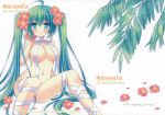 absurd_res an_an_wanco big_breasts blush breasts cleavage fixed flower green_hair hair_flower hair_ornament hatsune_miku high_res inugahora_an long_hair looking_at_viewer miku_hatsune naked_ribbon navel ribbon scan smile twin_tails very_long_hair vocaloid