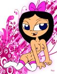  black_hair blue_eyes bow breasts disney hairless_pussy isabella_garcia-shapiro long_hair nipples nude phineas_and_ferb pussy rayryan_(artist) solo stockings 