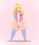 1girl ass barrybbeesly big_ass big_breasts blonde_hair blue_eyes bubble_ass bubble_butt chubby dat_ass embarrassed fat_ass huge_ass long_hair mario_(series) nintendo partially_clothed pink_background princess_peach sexy sexy_ass sexy_body sexy_breasts smelly_ass stockings super_mario_bros. super_smash_bros. thick_thighs white_thighhighs wide_hips