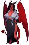  bat_wings big_breasts black_hair demon demon_girl demon_horns demon_tail glasses large_ass lilith_throne milf red_skin sexy succubus yellow_eyes 