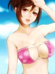  1girl bikini bikini_top blush breasts brown_eyes brown_hair cleavage lips looking_at_viewer meiko meriko project_diva project_diva_(series) project_diva_2nd smile solo sweat swimsuit vocaloid 