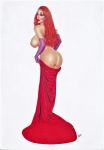 big_breasts bottomless erect_nipples gloves jessica_rabbit no_bra no_panties red_dress red_hair topless who_framed_roger_rabbit 