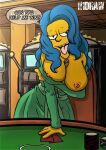  big_breasts blue_hair dress erect_nipples flashing marge_simpson the_simpsons tongue_out yellow_skin 