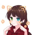  brown_hair clothed heterochromia white_background wholesome 