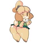 1girl animal_crossing animal_crossing_new_leaf anthro ass asskoh bottomless canine dog doubutsu_no_mori furry huge_ass isabelle_(animal_crossing) looking_at_viewer looking_back nintendo no_panties ponytail secretary shih_tzu shizue_(doubutsu_no_mori) thick_thighs v video_games wide_hips wink yellow_fur