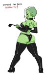  1girl 2019 ass choker darkeros disney elbow_gloves green_skin grin looking_back lord_dominator pointy_ears red_eyes simple_background thigh_high_boots wander_over_yonder whip white_hair 