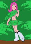  blue_eyes boots cover_up covering_breasts covering_crotch dc embarrassing kole long_hair nude pink_hair shy solo teen_titans 