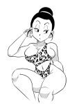  1girl big_breasts black_and_white black_hair blank_background chichi dragon_ball dragon_ball_z funsexydragonball gilf hair_bun huge_breasts leapord_print milf monochrome no_eyewear swimsuit thick_thighs wide_hips 