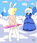  adventure_time angry animal_ears animal_hat ass blonde_hair blue_skin breasts bunny_ears coldfusion dress fionna_the_human funny ice_queen jewelry long_hair looking_back necklace nipples nude smile socks tiara white_hair 