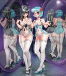  2_girls 2girls ass blush coco_pommel female_only friendship_is_magic humanized lingerie long_hair looking_at_viewer marble_pie marble_pie_(mlp) mirror mostly_nude my_little_pony panties racoonkun see-through see-through_clothes short_hair standing stockings 