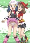  2girls :o ;d arm arms art artist_request babe bandana bandanna bare_arms beanie bike_shorts blue_eyes blue_hair blush boots breasts brown_hair camisole dawn embarrassed friends from_behind game_freak gloves hair_ornament haruka_(pokemon) hat humans_of_pokemon looking_at_another looking_down may_(pokemon) multiple_girls nintendo one_eye_closed open_mouth panties pink_boots pink_skirt pokemon pokemon_(anime) pokemon_(game) pokemon_diamond_pearl_&amp;_platinum pokemon_dppt pokemon_rse red_bandana red_bandanna red_scarf scarf short_hair shy skirt skirt_lift smile sneakers standing tears white_panties wink yuri 