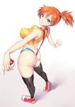  1girl holding_poke_ball huge_ass huge_breasts kasumi_(pokemon) konno_tohiro looking_at_viewer looking_back misty orange_hair poke_ball pokemon thong 