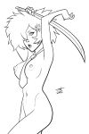 1girl afro armpit breasts female female_only monochrome neck_tie necktie_between_breasts nipples no_more_heroes nude shinobu_jacobs solo sword weapon zet13