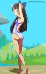  1_girl 1girl ass big_ass big_breasts breasts disney female female_only long_hair one-piece_swimsuit outdoor outside phineas_and_ferb rhaz stacy_hirano standing swimsuit 