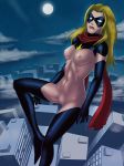 avengers blonde_hair breasts carol_danvers eye_mask flying full_body full_moon knee_high_boots long_hair marvel moon ms._marvel night nipples pussy solo sunsetriders7 the_avengers:_earth&#039;s_mightiest_heroes
