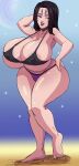 1girl ass bikini breasts commission curvy grin huge_ass huge_breasts justonehumanjoh kai&#039;sa league_of_legends long_hair looking_at_viewer nipples nipples_visible_through_clothing posing riot_games smile thicc thick_thighs thighs voluptuous wink