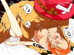 antlers beastiality bed bed_sheet big_breasts blush breast_press breasts breath cervine chopper cleavage closed_eyes fuji_(pixiv6215) fur furry hair happy_sex hard_translated hat headgear horns interspecies large_breasts legs legs_up lying missionary nami_(one_piece) nude on_back one_piece open_mouth orange_eyes orange_hair pink_hat reindeer reindeer_antlers sex sheet_grab short_hair speed_lines spread_legs straw_hat_pirates sweat tattoo text tony_tony_chopper top_hat vaginal zoophilia