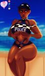  1girl beach bikini dark-skinned_female dark_skin police under_boob 