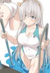  1_girl 1girl anastasia_nikolaevna_romanova_(fate) ass big_breasts breasts fate_(series) female female_only long_hair mostly_nude multiple_views one-piece_swimsuit pool_ladder swimsuit white_hair 