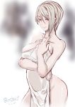  10s 1girl breasts butcha-u dated female_focus gradient gradient_background large_breasts long_hair nakiri_alice red_eyes shokugeki_no_souma signature silver_hair smile solo thighs towel 